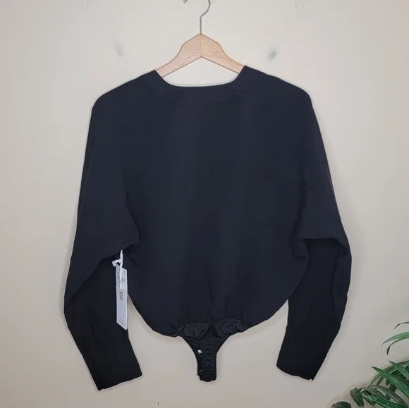 NWT Evereve Good American | Black Utility Wrap Long Sleeve Bodysuit Size 1 Small - Picture 5 of 10
